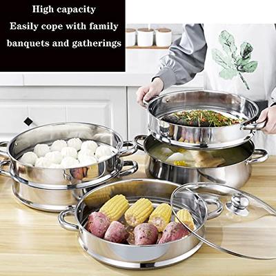 INDUCTION HOB STEAMER 3TIER MULTI VEG COOKER POT PAN SET S/S STEEL