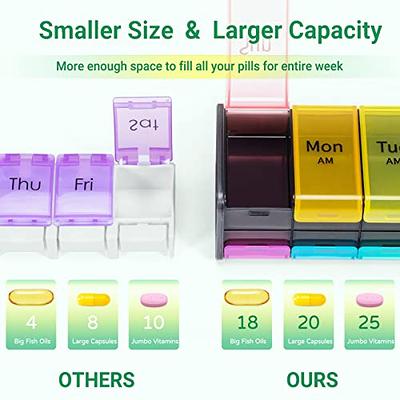 Extra Large Weekly Pill Organizer 2 Times a Day - Betife 7 Day Pill Box, AM  PM Pill Case with Double Layer Jumbo Compartment for Pills, Vitamin, Fish