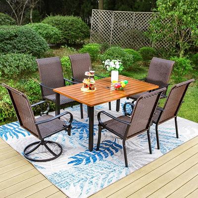 PHI VILLA Black 7-Piece Metal Rectangle Patio Outdoor Dining Set with Slat  Table and Textilene Swivel Chairs THD7-0604-093B - The Home Depot