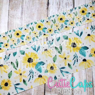 3 Yards Of 3/8 Inch Wide Ribbon  Sunflower Floral Narrow Cute