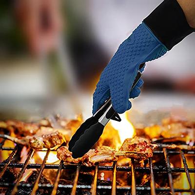 Oven Heat Resistant Grill Gloves 1 Pair - Blue Black BBQ Kitchen Baking  Barbecue