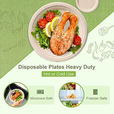 100% Compostable Disposable Paper Plates Bulk [10 50 Pack], Bamboo Plates,  Eco F 