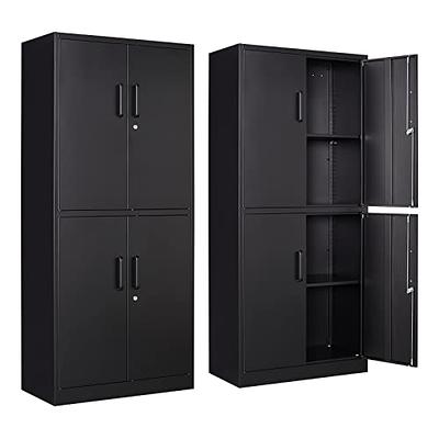 Industrial Rustic Black Tall Cabinet with Storage Metal 50 in