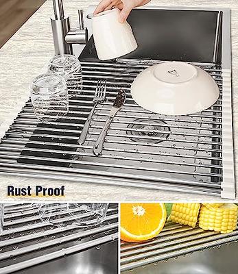 Tomorotec 17.7 x 15.5 Roll Up Dish Drying Rack Over Sink Drying Rack Sink  Cover Kitchen Sink Accessories Gadget Multipurpose Organizer Foldable  Stainless Steel Drainer - Yahoo Shopping