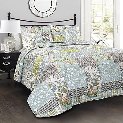 3pc King Leah Quilt Set Yellow/Gray - Lush Décor