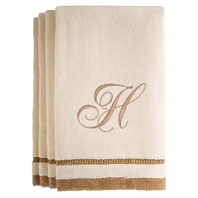 Set of 4 Ivory Linen Hand Towels with Hemstitched Edges