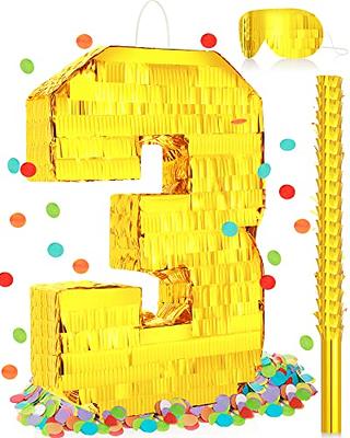 Gold Foil Number Pinata 16 x 11 x 3 Inch Small Pinata with 15.7'' Stick  Gold Blindfold Confetti for Kid Boy Girl Birthday Party Decorations  Anniversary Celebrations Fiesta Supplies Favors (Number 3) - Yahoo Shopping