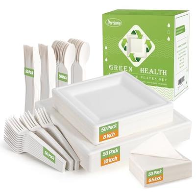 Compostable Disposable Paper Plates Set -[300 Pcs]10 inch 8 inch Heavy Duty  Biodegradable Square Plates and Spoons,Forks,Knives,Napkins-Eco-Friendly  Party Bulk - Yahoo Shopping