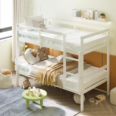 Twin Size Sturdy Wooden Bunk Beds with Ladder and Safety Rail