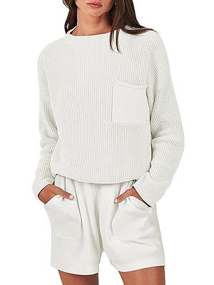 Caracilia Women's 2 Piece Set Fall Fashion Outfits Pajama Matching Sets  Long Sleeve Knit Sweater Tops and Sweatsuit Shorts Soft Cozy Comfy Cotton  Loungewear Set White with Pockets C119A4-mibai-M - Yahoo Shopping