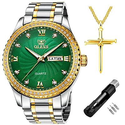 OLEVS Watches for Men Classic with Date Business Dress Luxury Big Face  Green/Black/Blue Waterproof Luminous Mens Wrist Watch Analog Two Tone  Stainless