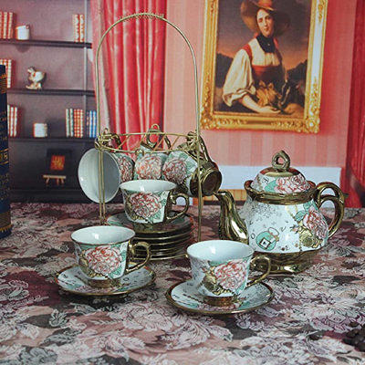 Brass Tea Pot With Cup Saucers