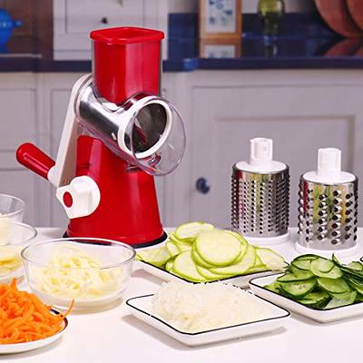 Tevokon Cheese Grater Rotary Cheese Grater 3 Multi Blade Cheese Shredder  Manual Vegetable Slicer with Non-slip Suction Base Nuts Grinder Vegatable