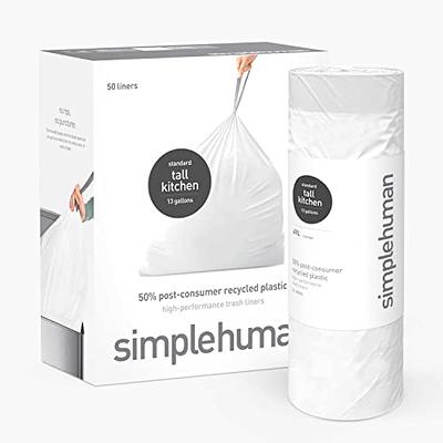 simplehuman 13 Gal. Extra Strong Tall Kitchen Drawstring Trash Bags, 50%  Post-Consumer Recycled Content (100-Count), White - Yahoo Shopping