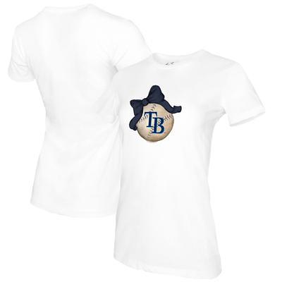 Tampa Bay Rays Tiny Turnip Women's Baseball Cross Bats 3/4-Sleeve Raglan T- Shirt - White/Navy