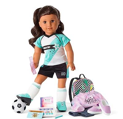 American Girl Truly Me 18-inch Doll #92 with Brown Eyes, Black-Brown Curly Hair with Blue & Purple Highlights and Tan Skin with Warm Neutral