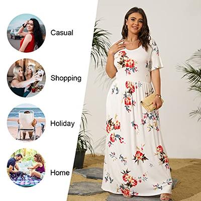 LONGYUAN Women's Short Sleeve Plus Size Swing Dress Maxi Long Wedding  Dresses with Pockets Fl, 3XL Floral White - Yahoo Shopping