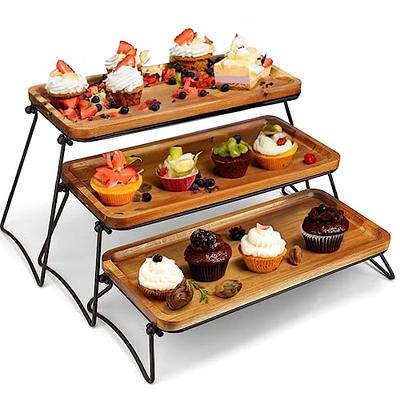 HOT-Multifunctional Mini Dessert Serving Stand Acacia Cake Dish