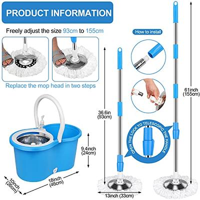 Spin Mop and Bucket, 360 Mop and Bucket with Wringer Set + 3 Mop Heads,  Stainless Steel Floor Spin Mop Bucket System for Floor Cleaning