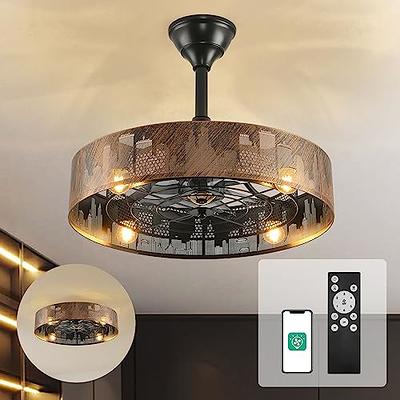 Farmhouse Ceiling Fans with Lights,Caged Wood Ceiling Fan with