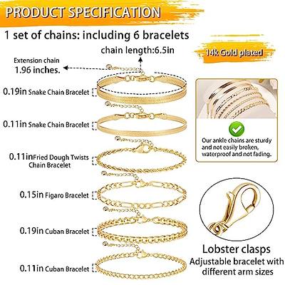 JECOMY 14K Gold Plated Paperclip Bracelet Sets - Dainty Link Chain
