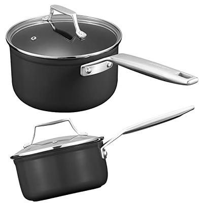 HooJay 1.5 Quart Non Stick Saucepan with Glass Lid,Small Soup Pot with Lid  1.5Qt