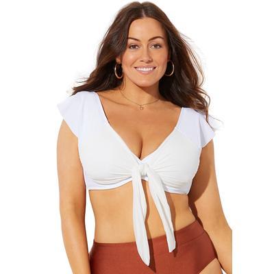 Plus Size Women's Tie Front Cup Sized Cap Sleeve Underwire Bikini Top by  Swimsuits For All in White (Size 16 D/DD) - Yahoo Shopping