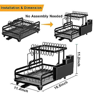 IBEDMAZIE Dish Drying Rack Large Size Without Installation 2-Tier Metal  Dish Racks for Kitchen Counter with Drain Board Multifunctional Storage and