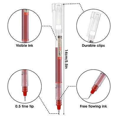 Bremorou 12PCS Rolling Ball Pens Quick Dry Ink 0.5 Mm Extra Fine Point Pens  Black Red