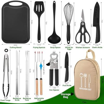  Camping Cookware Set, Camping Kitchen Gear, Camp Utensil Set  Stainless Steel Grill Tools, Camping Cooking BBQ Equipment Kit for Travel  Tent Picnic Portable Kitchen Essentials Accessories : Sports & Outdoors