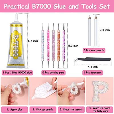 B7000 Adhesive Rhinestones Glue For Crafts, 2PCS 110ml / 3.7 Fl Oz B7000  Clear Glue With 5 Dotting Pen Tool, Wax Pencil And Tweezer, Jewelry Glue For