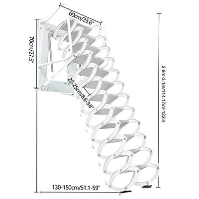 Attic Ladder Pull Down System, 12 Steps Aluminum Magnesium Alloy Attic Stairs, 10.17FT Wall-Mounted Collapsible Loft Ladder with Armrests