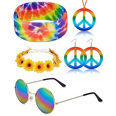 Hippie Costume Accessories Women 60s 70s Accessories Disco Outfits Hippie  Headband Glasses Peace Sign Earrings Necklace Boho Floral Hair Wreath  Rainbow Set One Size - Yahoo Shopping