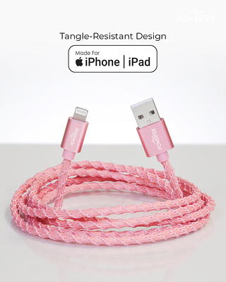 Liquipel Powertek iPad & iPhone Charger Cable, Fast Charging 6ft MFI  Certified Lightning to USB Cord, Pastel Glitter Pink 