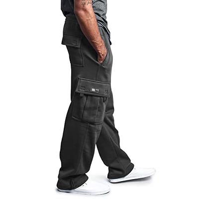 Mens Heavyweight Fleece Cargo Sweatpants Baggy Drawstring Elastic