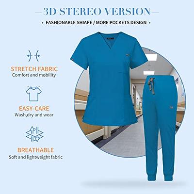 Unisex STRETCH Jogger Scrub Set Solid V-Neck Top Men Women Medical