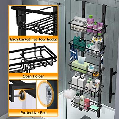 Over the Door Shower Caddy, 5-Tier Adjustable Hanging Shower Organizer  Rustproof Metal, Black