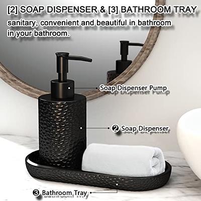 Resin Matte Black Bathroom Accessories Set 5 Pcs, Lotion Soap Dispenser  Toothbrush Holder Bathroom Tumbler Cotton Swab Jar and Multifunctional  Tray
