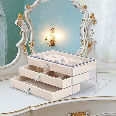 Frebeauty Extra Large Acrylic Jewelry Box for Women 5 Layers Clear, Beige
