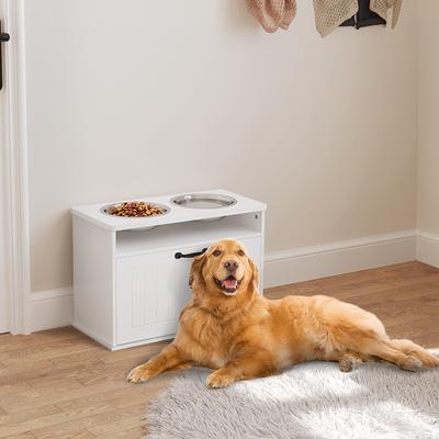 Elevated Feeding Station with 2 Steel Bowls and Drawer for Large