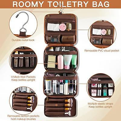 Elviros Toiletry Bag Mens Leather Travel Organizer Kit with