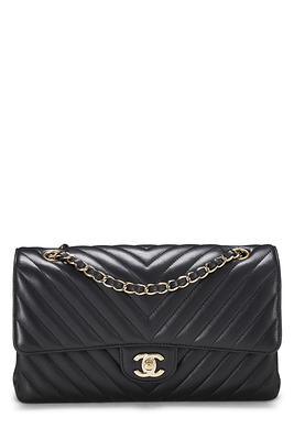 Chanel - Black Chevron Lambskin Classic Double Flap Medium - Yahoo Shopping