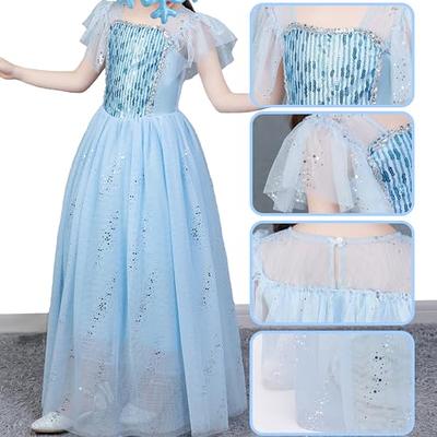 knemmy Elsa Costume for Girl Elsa Dress Frozen Cosplay Princess Dress Up  Clothes Halloween Party Perform Birthday Outfit