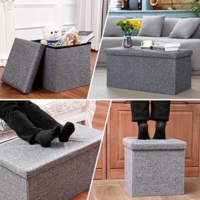 Grey Wooden Ottoman Fabric Stool Wood Low Sitting Foot Stool, 40cm