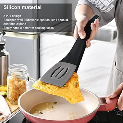 Strong Grip Cooking Tongs with Rest Pad, Stainless Steel Silicone