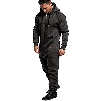 Mens Onesie Adult Hooded Jumpsuit One Piece Onesie Polo Jumpsuit 