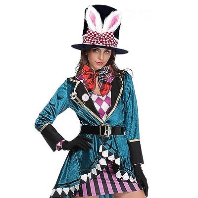 Dolkoic White Rabbit Costume Bunny Ear Top Hat Rabbits Ears Topper Plush  Hat Mad Hatter Set for Easter Halloween Cosplay Accessories