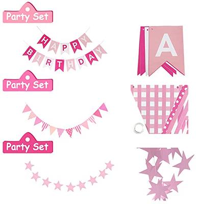 Pink and white theme birthday decoration items with fringe curtain