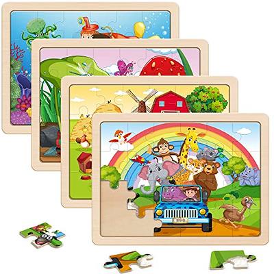 SYNARRY Wooden Dinosaur Puzzles for Kids Ages 3-5, 4 Packs 24 PCs Jigsaw  Puzzles Preschool Educational Brain Teaser Boards Toys Gifts for Children