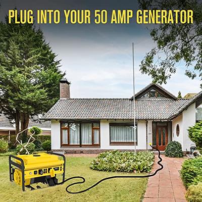 Houseables 50 Amp RV Extension Cord, Power Cords, 30 Ft Long, 1 Pack,  Black, Yellow, SS2-50R Female Adaptor, 14-50P Male Plug, 50A Compatible,  PVC